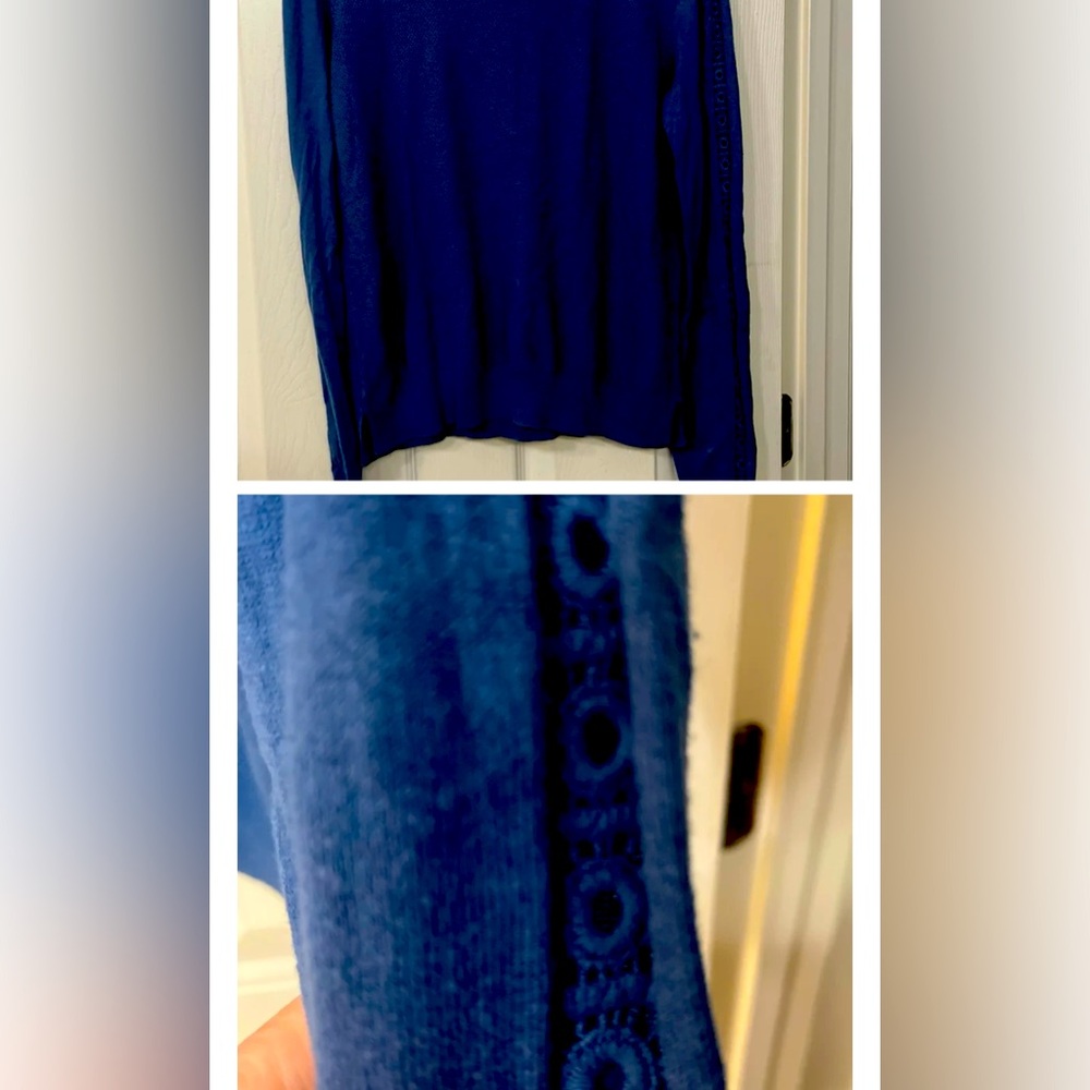 LOFT Blue Knit Sweater with Sleeve Detail